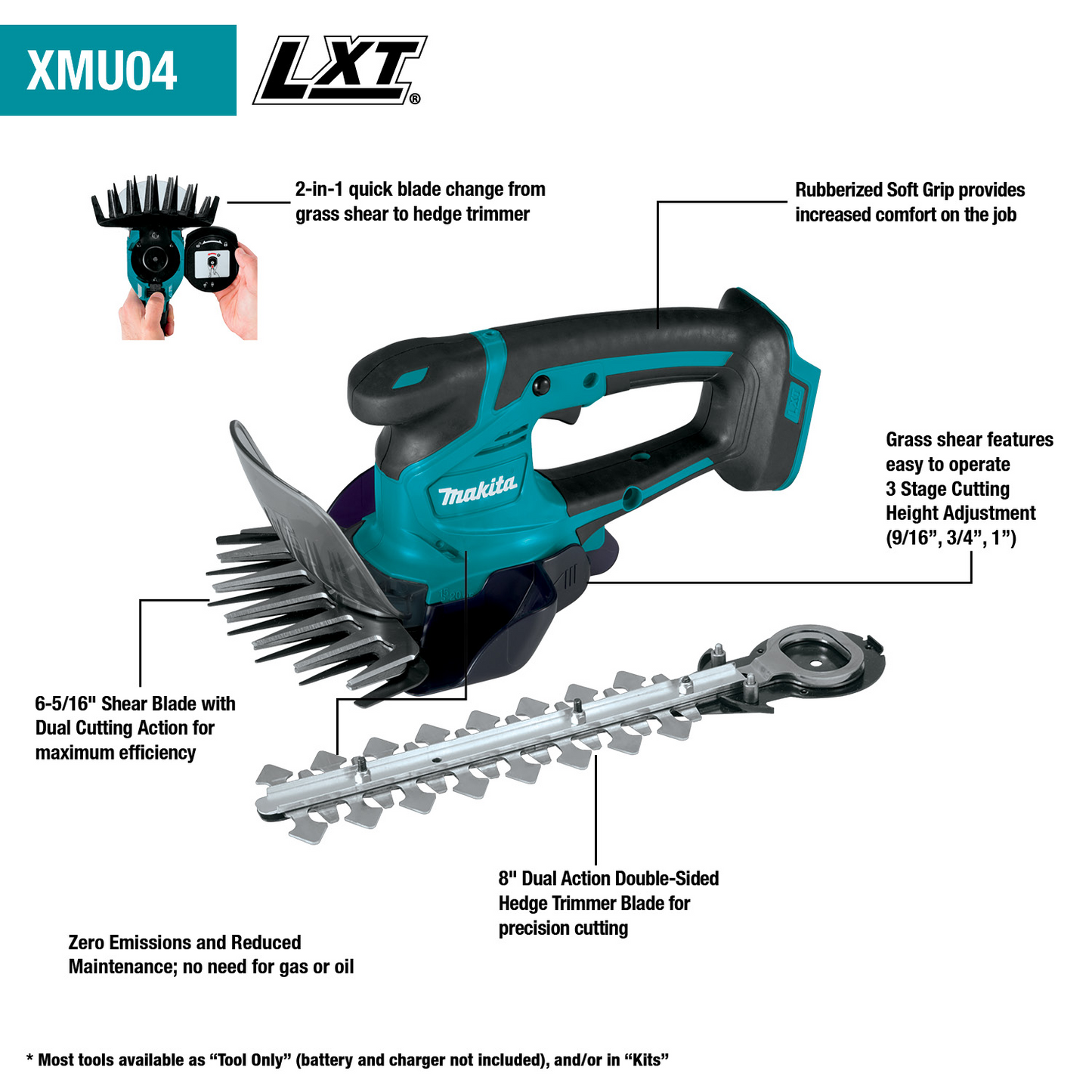 Makita XMU04ZX 18V LXT® Lithium‘Ion Cordless Grass Shear with Hedge Trimmer Blade, Tool Only