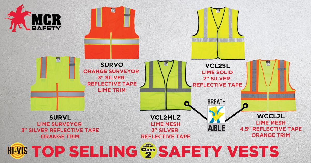 MCR Safety VCL2SLL Luminator® Series Hi-Vis Reflective Lime Safety Vest Meets ANSI/ISEA 107 2020 Standard Type R Class 2 Compliant  Solid Fabric with 2 Inch Silver Stripes Hook and Loop Front Closure (1 EA)