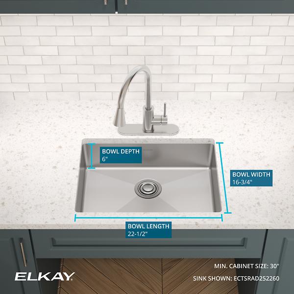 Elkay ECTSRAD252260X Crosstown® 18 Gauge Stainless Steel 25" x 22" x 6" Custom Hole Single Bowl Dual Mount ADA Sink