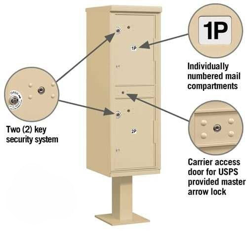 Mailboxes 3302SAN-U Salsbury Outdoor Parcel Locker with 2 Compartments in Sandstone with USPS Access  Type I