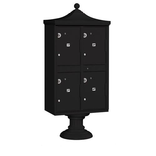 Mailboxes 3304R-BLK-U Salsbury Regency Decorative Outdoor Parcel Locker with 4 Compartments in Black with USPS Access - Type II