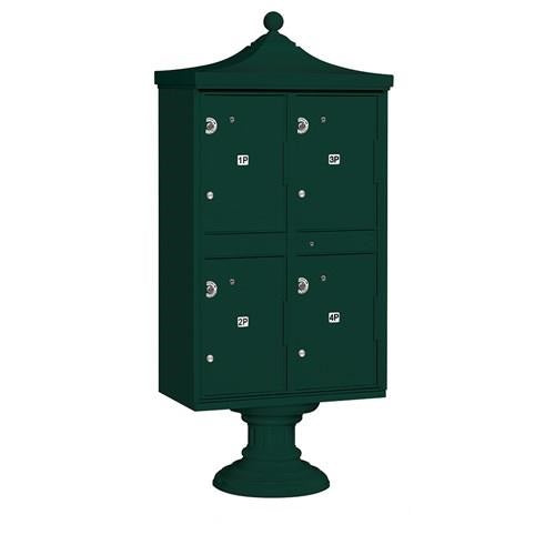 Mailboxes 3304R-GRN-U Salsbury Regency Decorative Outdoor Parcel Locker with 4 Compartments in Green with USPS Access - Type II