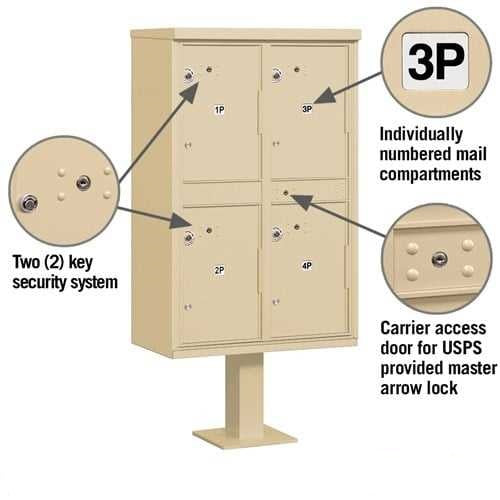 Mailboxes 3304SAN-U Salsbury Outdoor Parcel Locker with 4 Compartments in Sandstone with USPS Access  Type II