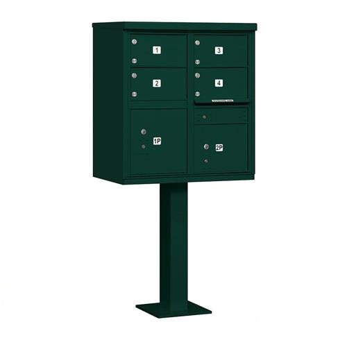 Mailboxes 3305GRN-U Salsbury Cluster Box Unit with 4 Doors and 2 Parcel Lockers in Green with USPS Access - Type V