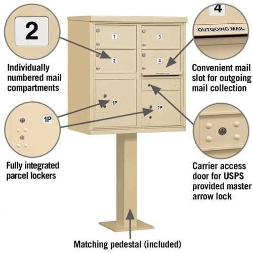 Mailboxes 3305SAN-U Salsbury Cluster Box Unit with 4 Doors and 2 Parcel Lockers in Sandstone with USPS Access  Type V