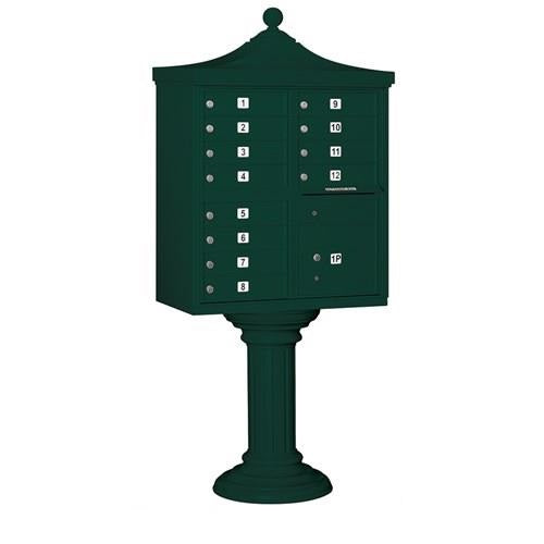 Mailboxes 3312R-GRN-U Salsbury Regency Decorative Cluster Box Unit with 12 Doors and 1 Parcel Locker in Green with USPS Access - Type II