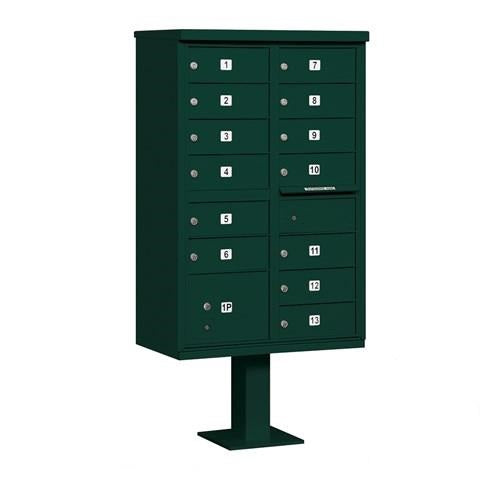 Mailboxes 3313GRN-U Salsbury Cluster Box Unit with 13 Doors and 1 Parcel Locker in Green with USPS Access - Type IV