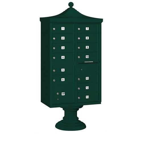 Mailboxes 3313R-GRN-U Salsbury Regency Decorative Cluster Box Unit with 13 Doors and 1 Parcel Locker in Green with USPS Access - Type IV