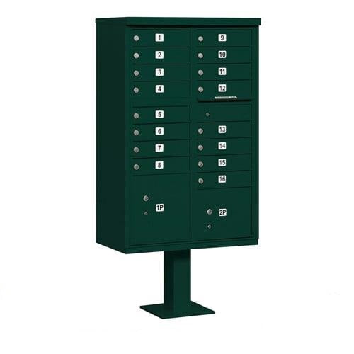 Mailboxes 3316GRN-U Salsbury Cluster Box Unit with 16 Doors and 2 Parcel Lockers in Green with USPS Access - Type III