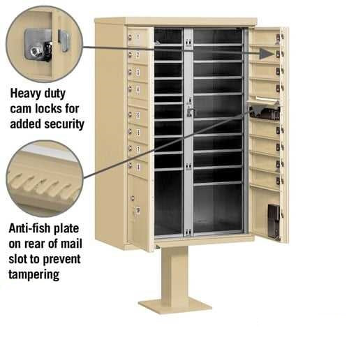 Mailboxes 3316SAN-U Salsbury Cluster Box Unit with 16 Doors and 2 Parcel Lockers in Sandstone with USPS Access  Type III