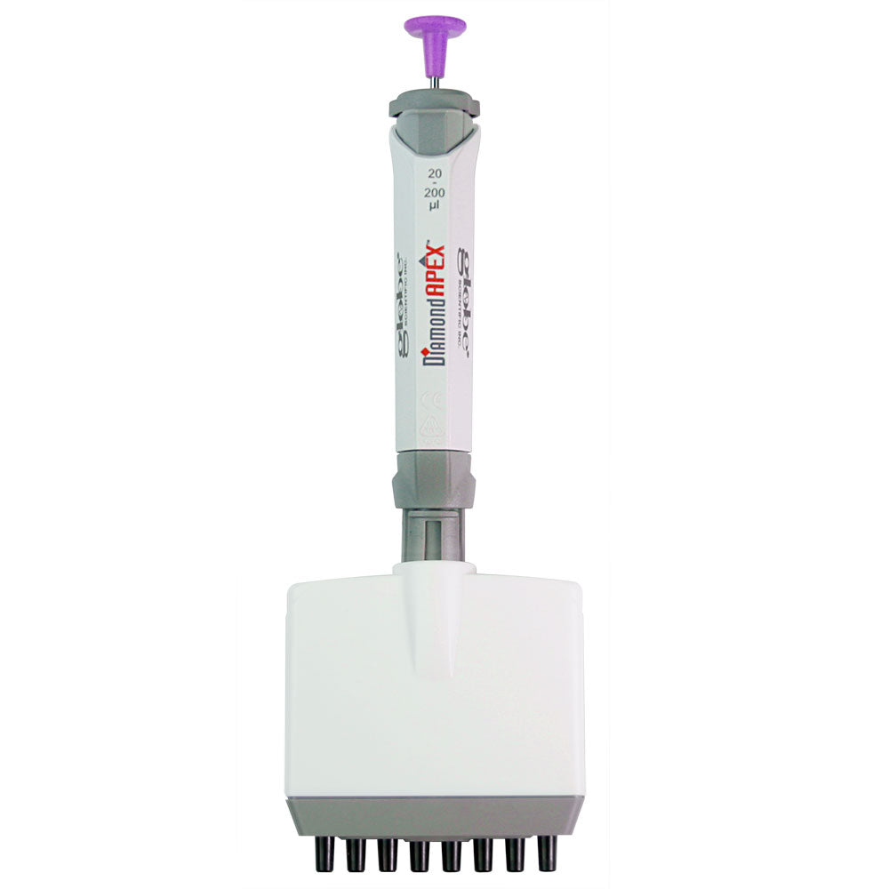 Globe Scientific 3354-20 Pipette Diamond Apex Fully Autoclavable 8-Channel Adjustable Volume 2 - 20uL Yellow