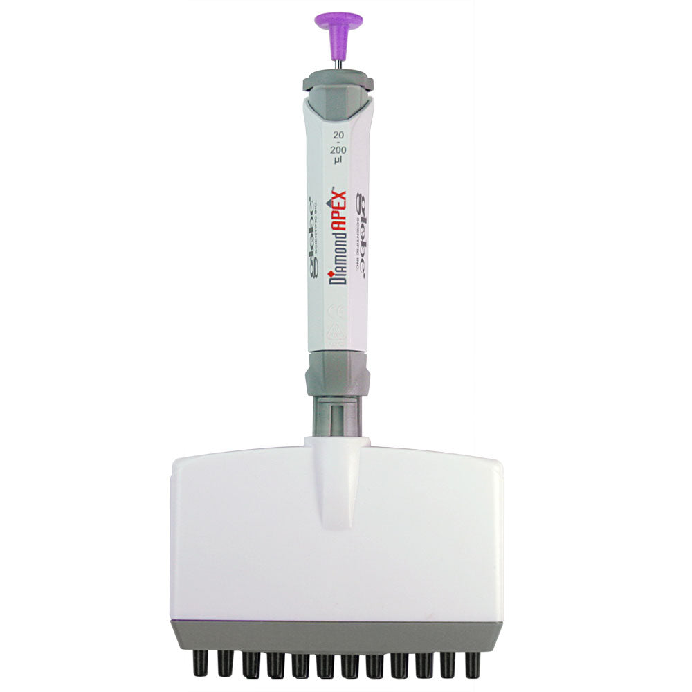 Globe Scientific 3355-50 Pipette Diamond Apex Fully Autoclavable 12-Channel Adjustable Volume 5 - 50uL Yellow