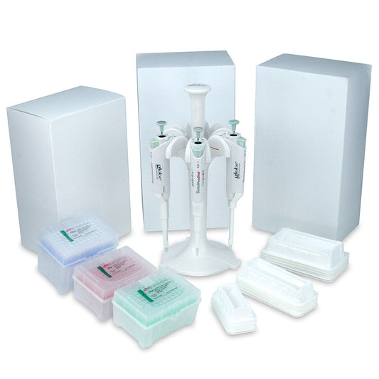 Globe Scientific 3361-COMBO Diamond PosiStop Pipettor Starter Pack Includes pipettors tips stand and reservoir