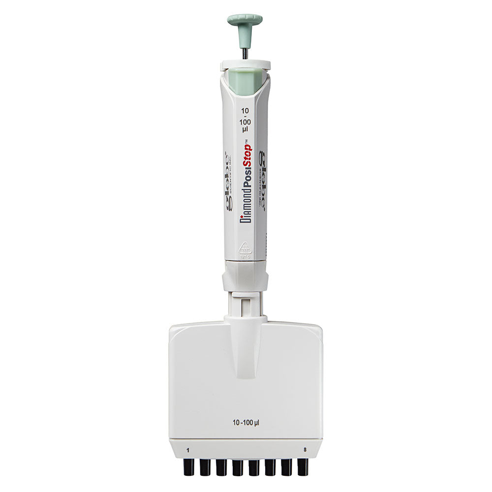 Globe Scientific 3364-100 Pipette Diamond PosiStop Fully Autoclavable 8-Channel Adjustable volume 10 - 100ul Green