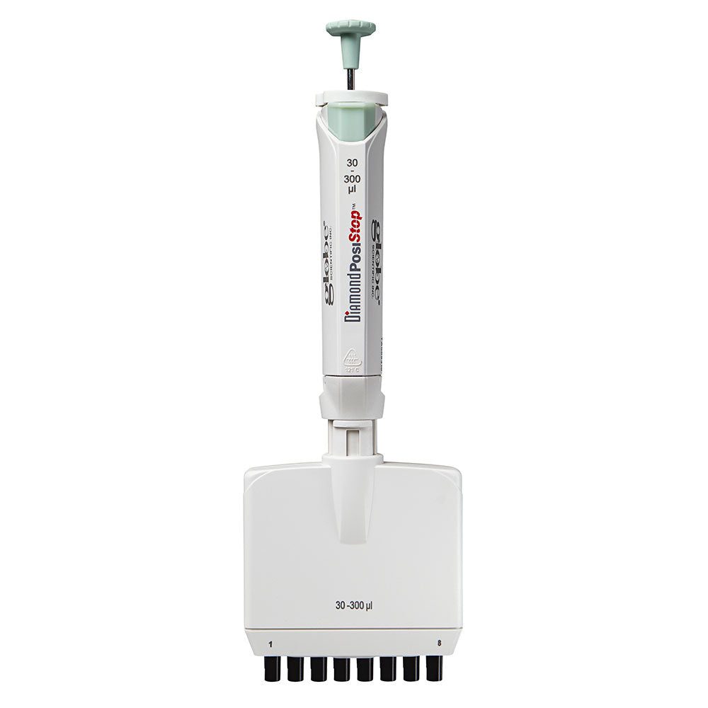 Globe Scientific 3364-300 Pipette Diamond PosiStop Fully Autoclavable 8-Channel Adjustable volume 30 - 300ul Yellow