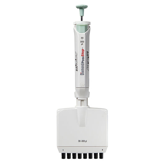 Globe Scientific 3364-300 Pipette Diamond PosiStop Fully Autoclavable 8-Channel Adjustable volume 30 - 300ul Yellow