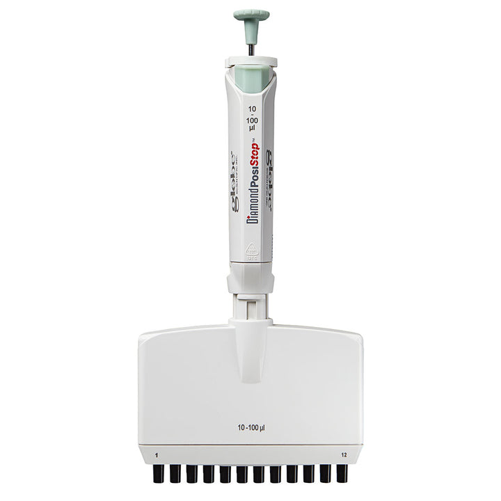Globe Scientific 3365-10 Pipette Diamond PosiStop Fully Autoclavable 12-Channel Adjustable volume 0.5 - 10ul Red
