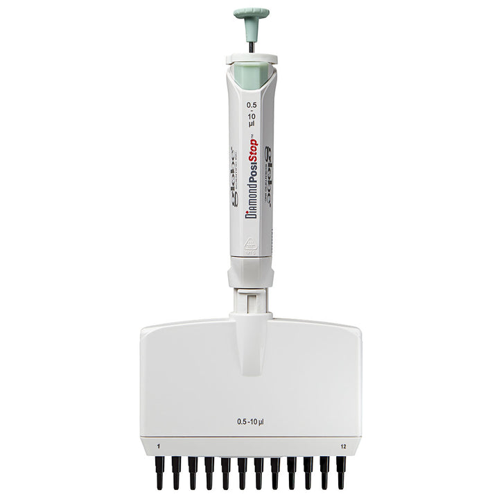 Globe Scientific 3365-10 Pipette Diamond PosiStop Fully Autoclavable 12-Channel Adjustable volume 0.5 - 10ul Red