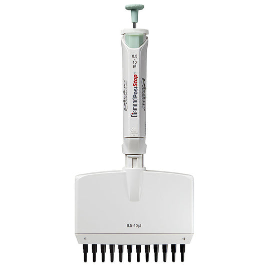 Globe Scientific 3365-10 Pipette Diamond PosiStop Fully Autoclavable 12-Channel Adjustable volume 0.5 - 10ul Red