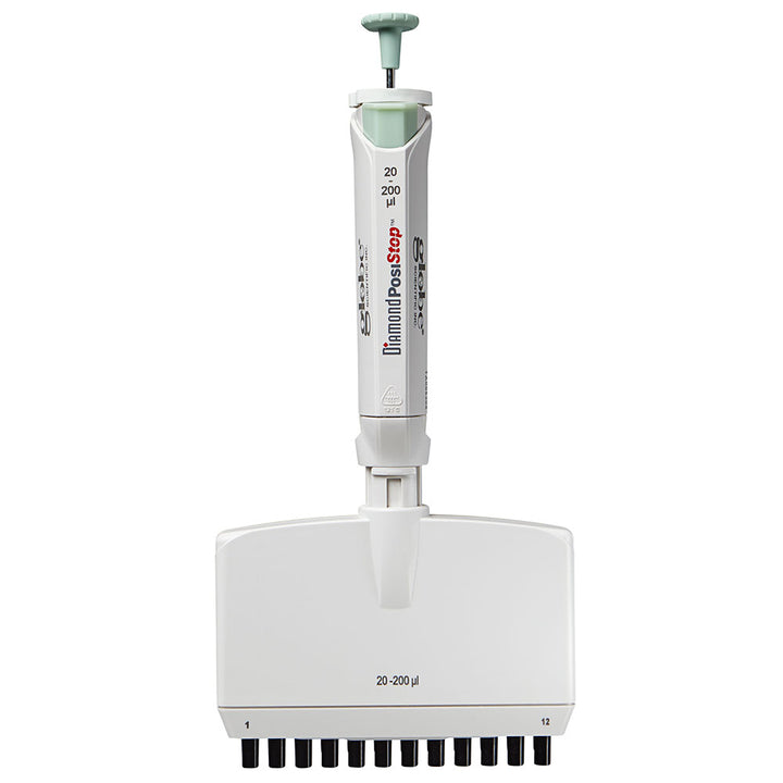 Globe Scientific 3365-10 Pipette Diamond PosiStop Fully Autoclavable 12-Channel Adjustable volume 0.5 - 10ul Red