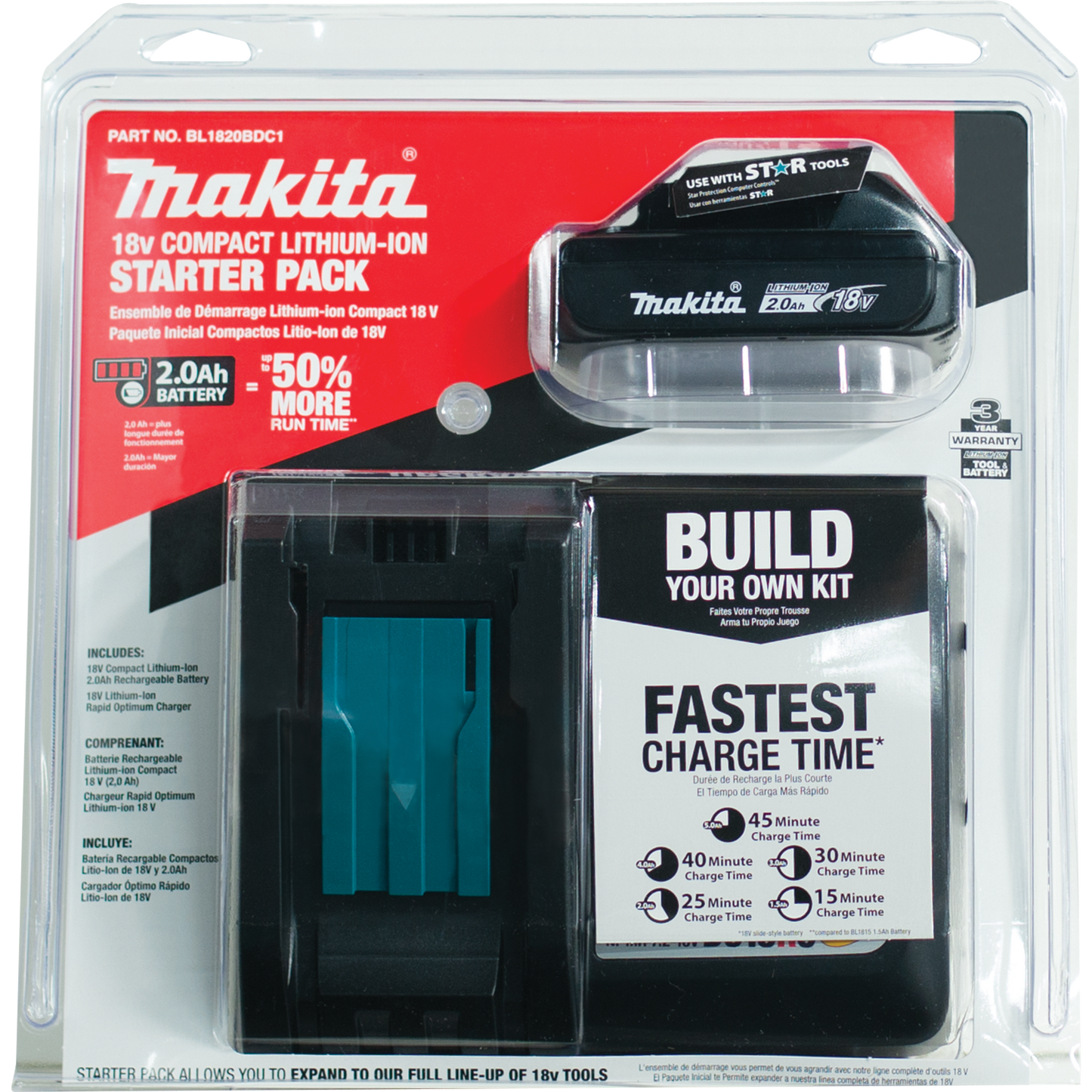 Makita BL1820BDC1 18V LXT® Lithium‘Ion Compact Battery and Rapid Charger Starter Pack (2.0Ah)