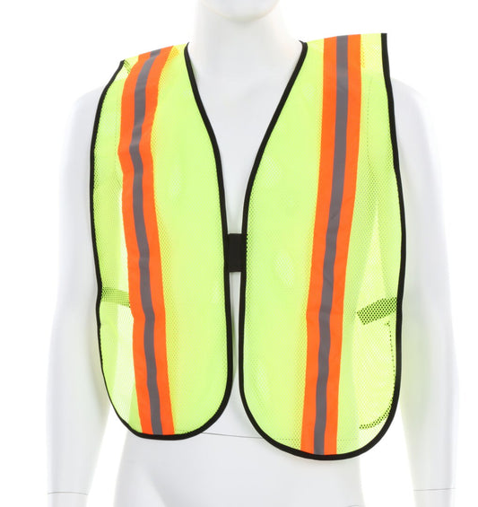 MCR Safety V200R Fluorescent Lime Mesh Safety Vest 2 Inch Orange Silver Reflective Stripes Light Weight Polyester Mesh Fabric General Purpose, Non-ANSI Rated (1 EA)