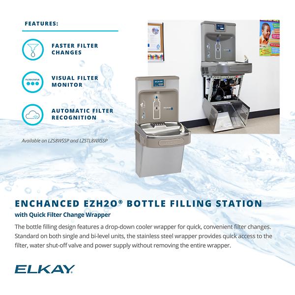 Elkay LZS8WSSP Enhanced ezH2O® Bottle Filling Station & Single ADA Cooler Refrigerated Stainless High Capacity Lead Reduction Quick Filter Change