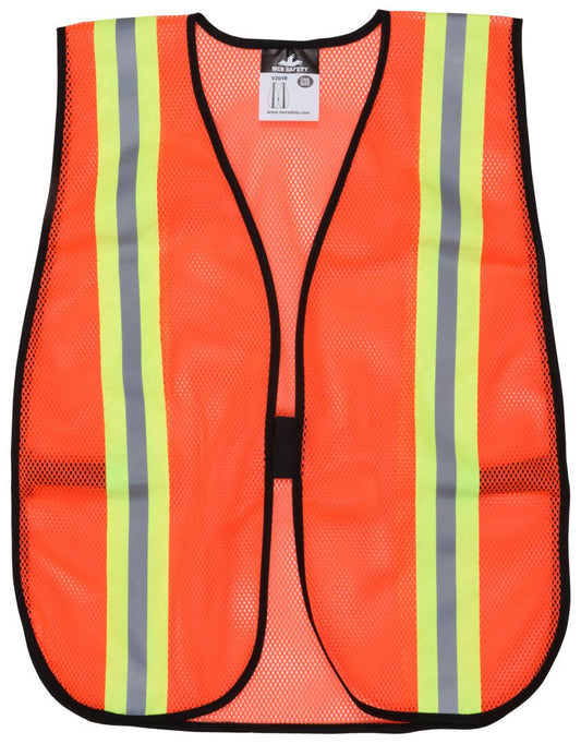MCR Safety V201R Fluorescent Orange Mesh Safety Vest 2 Inch Orange Silver Reflective Stripes Light Weight Polyester Mesh Fabric General Purpose, Non-ANSI Rated (1 EA)