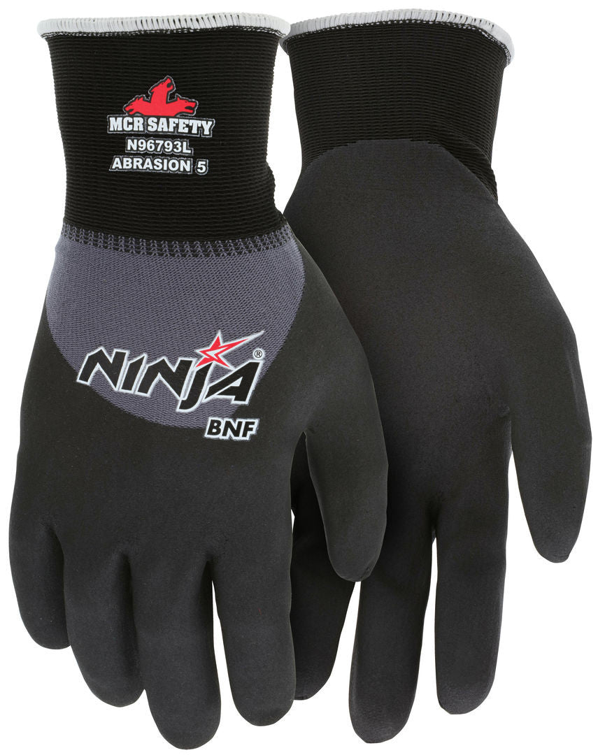 MCR SAFETY N96793M Ninja Bnf 15 Ga  Gray Nylon/Spandex Shell  Blk B (12 PR)