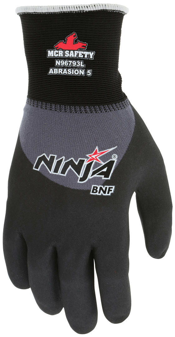 MCR SAFETY N96793M Ninja Bnf 15 Ga  Gray Nylon/Spandex Shell  Blk B (12 PR)