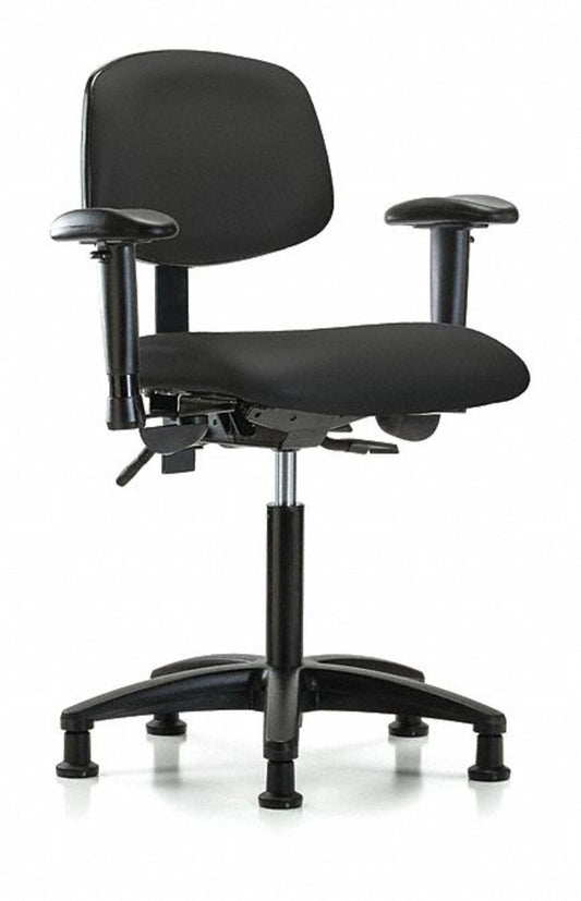 Blue Ridge Ergonomics VMBCH-RG-T1-A1-NF-RG-8540 Rutledge Vinyl Chair - Medium Bench Height with Seat Tilt, Adjustable Arms, & Stationary Glides in Black Trailblazer™ Vinyl