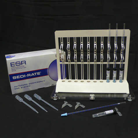 Globe Scientific 3467 ESR Sedi-Rate Westergren Starter Kit (Includes 100 Test Kit Rack Leveling Support ESR Pipettes & Funnels)