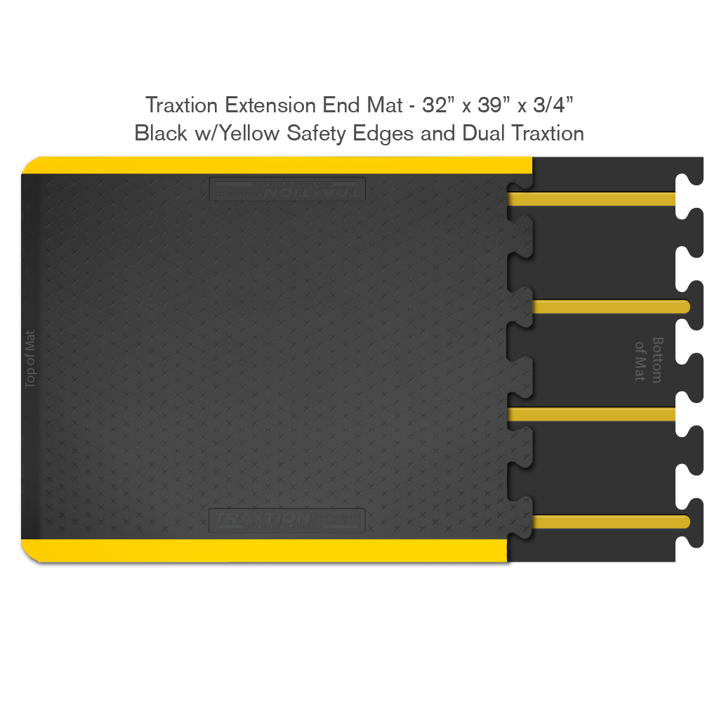 Smart Step 34TRXDLEBLKY Traxtion Performance Mats - Extension Systems, 32" x 39" x 3/4", End Piece Black with Dual Traxtion System and Yellow Safety Edges