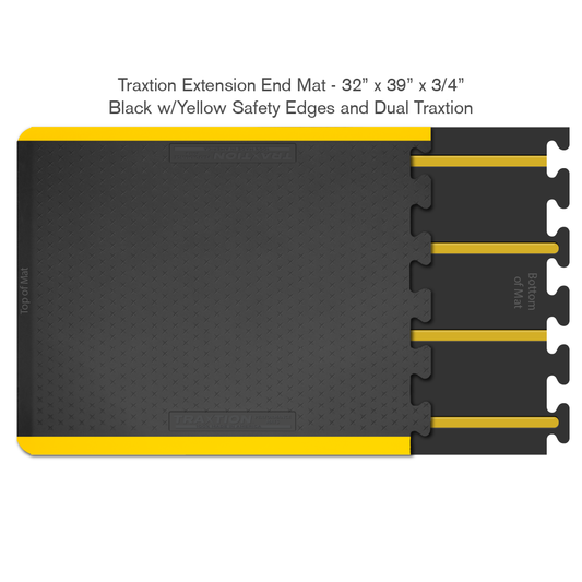 Smart Step 34TRXDLEBLKY Traxtion Performance Mats - Extension Systems, 32" x 39" x 3/4", End Piece Black with Dual Traxtion System and Yellow Safety Edges