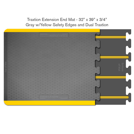 Smart Step 34TRXDLEGRYY Traxtion Performance Mats - Extension Systems, 32" x 39" x 3/4", End Piece Gray with Dual Traxtion System and Yellow Safety Edges