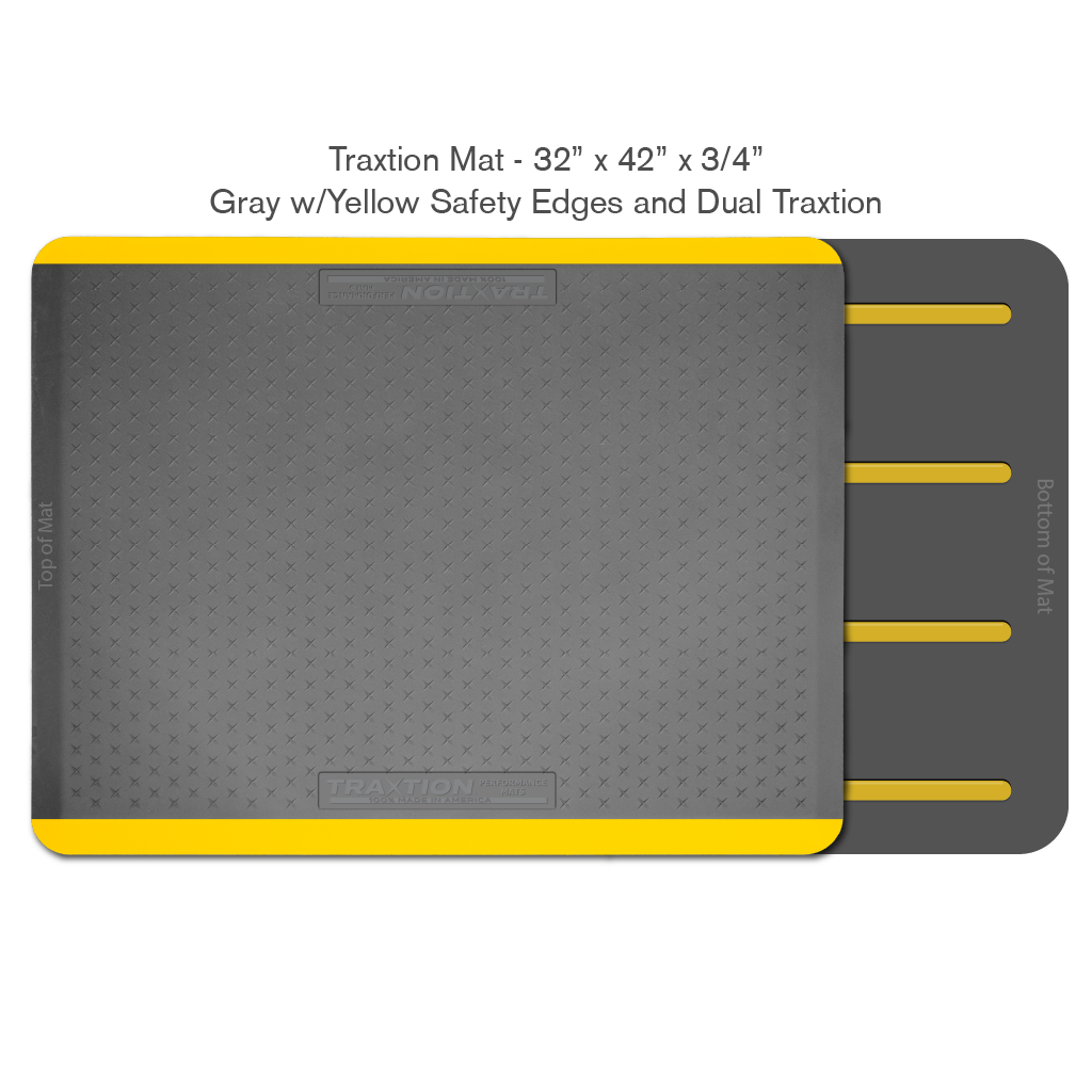 Smart Step 34TRXDLGRYY Traxtion Performance Mats, 32" x 42" x 3/4", Gray with Dual Traxtion System and Yellow Safety Edges