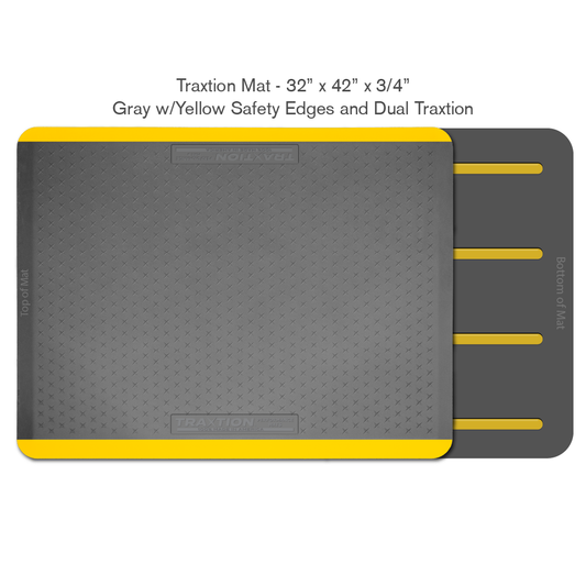 Smart Step 34TRXDLGRYY Traxtion Performance Mats, 32" x 42" x 3/4", Gray with Dual Traxtion System and Yellow Safety Edges