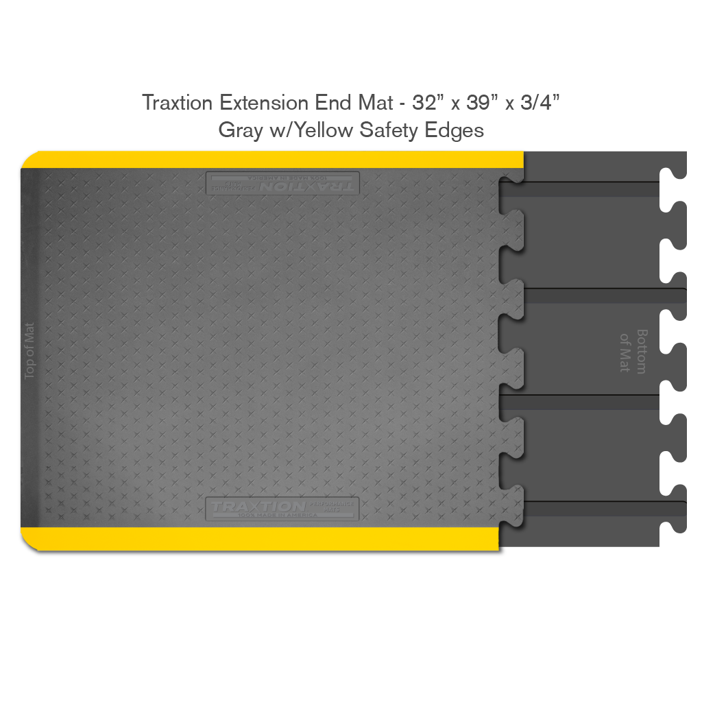 Smart Step 34TRXEGRYY Traxtion Performance Mats - Extension Systems, 32" x 39" x 3/4", End Piece Gray with Yellow Safety Edges