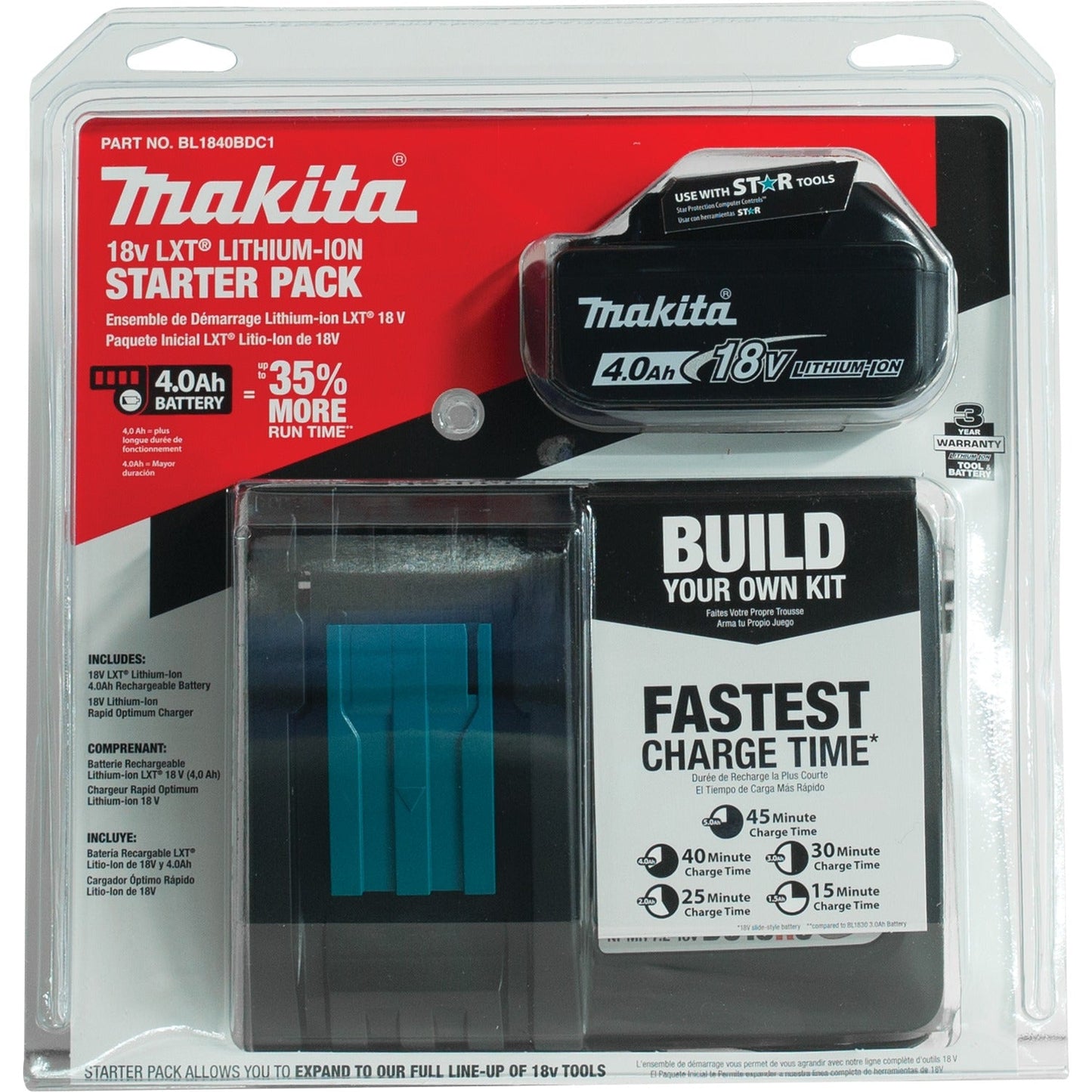 Makita BL1840BDC1 18V LXT® Lithium‘Ion Battery and Charger Starter Pack (4.0Ah)