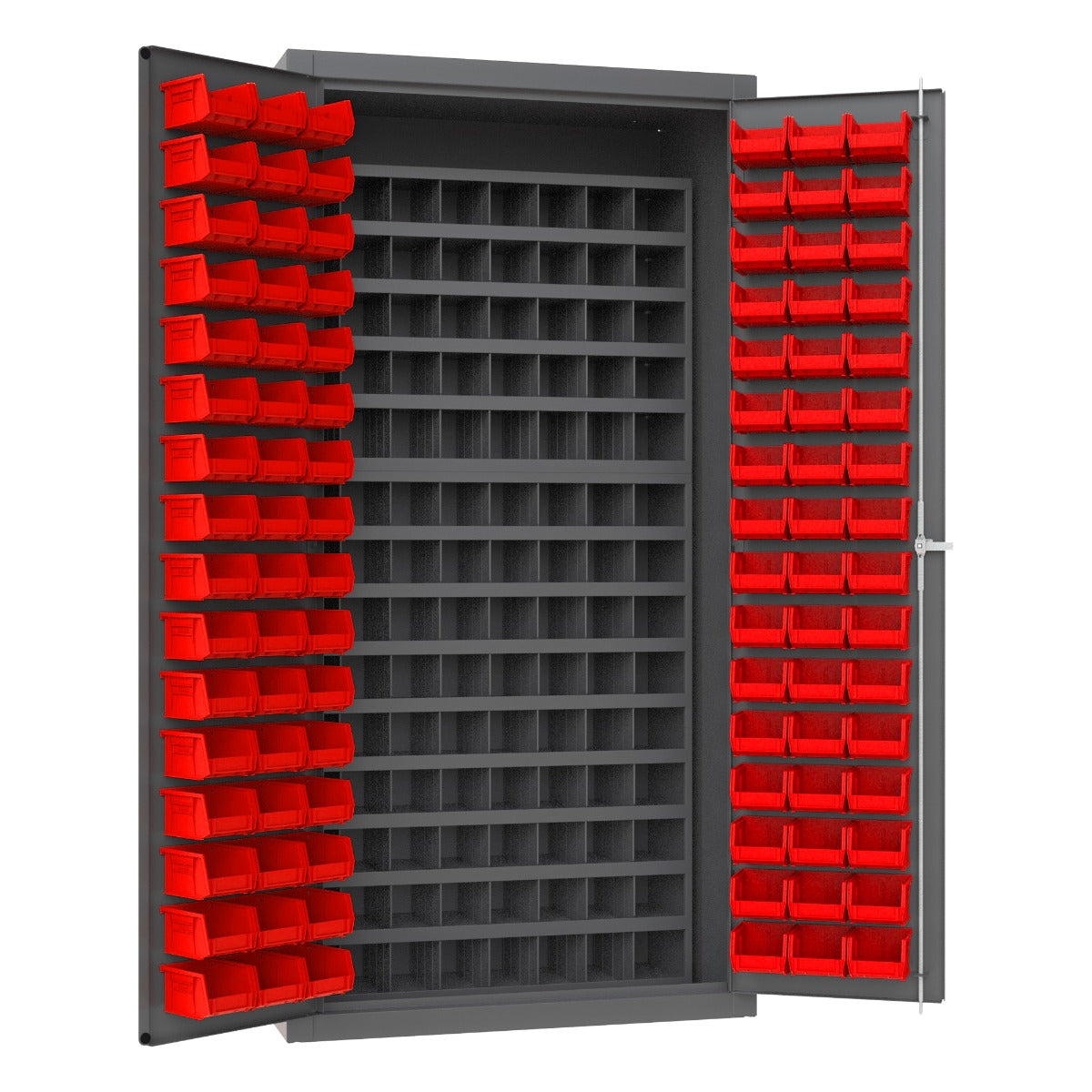 Durham 3501-DLP-72/40B-96-1795 CABINET, 14 GAUGE, 112 STEEL BINS, 96 RED BINS , 36 X 24 X 72