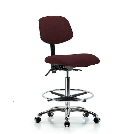 Blue Ridge Ergonomics FHBCH-CR-T1-A0-CF-CC-F41 Rutledge Fabric Chair Chrome - High Bench Height with Seat Tilt, Chrome Foot Ring, & Casters in Burgundy Fabric