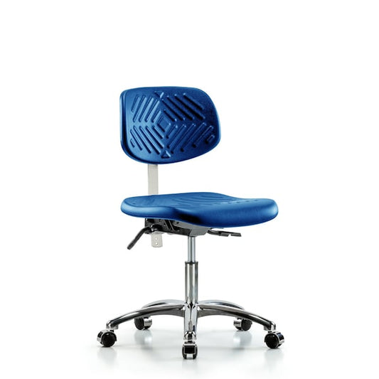 Blue Ridge Ergonomics NCR-PDHCH-CR-T1-A0-CC-BLU Class 100 Polyurethane Clean Room Chair - Desk Height with Seat Tilt & Casters in Blue Polyurethane