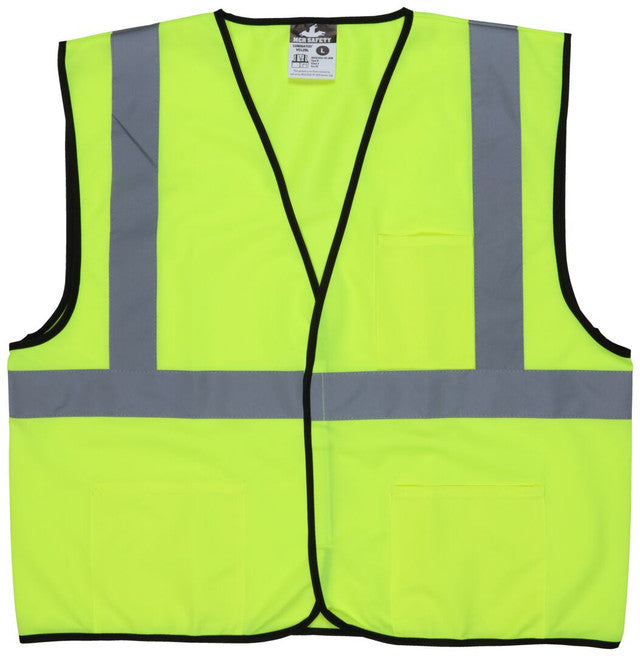 MCR Safety VCL2SLL Luminator® Series Hi-Vis Reflective Lime Safety Vest Meets ANSI/ISEA 107 2020 Standard Type R Class 2 Compliant  Solid Fabric with 2 Inch Silver Stripes Hook and Loop Front Closure (1 EA)