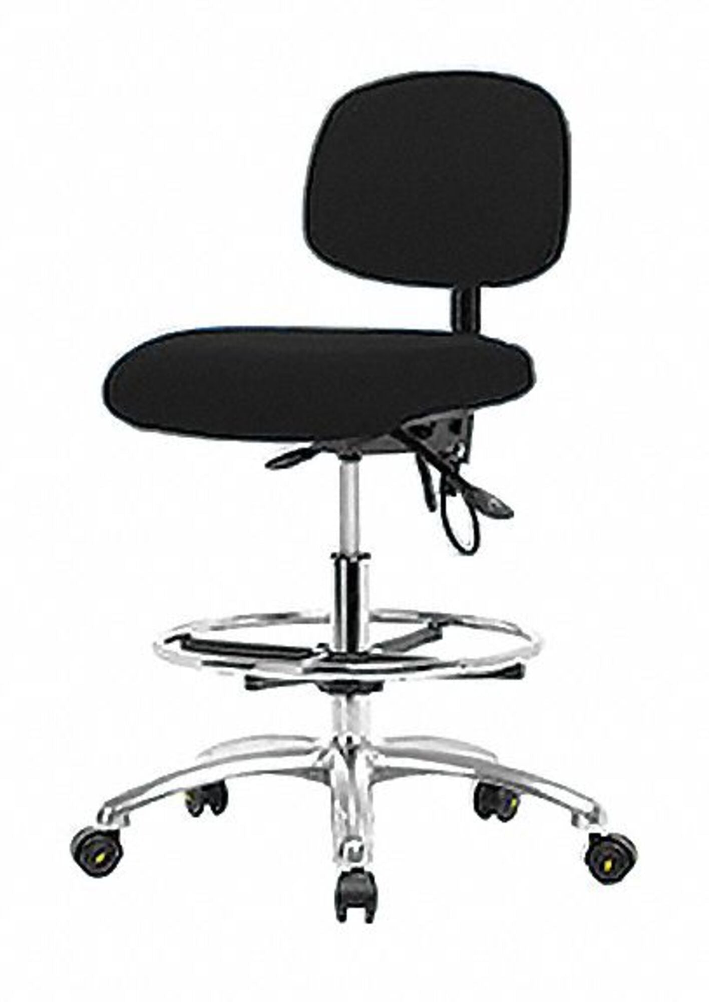 Blue Ridge Ergonomics ESD-FMBCH-CR-T1-A0-CF-EC-ESDBLK Fabric ESD Chair - Medium Bench Height with Seat Tilt, Chrome Foot Ring, & ESD Casters in ESD Black Fabric