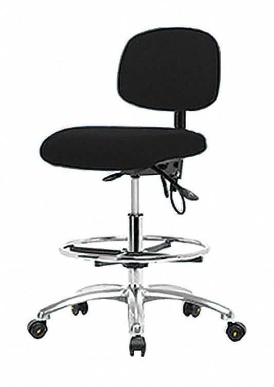 Blue Ridge Ergonomics ESD-FMBCH-CR-T1-A0-CF-EC-ESDBLK Fabric ESD Chair - Medium Bench Height with Seat Tilt, Chrome Foot Ring, & ESD Casters in ESD Black Fabric