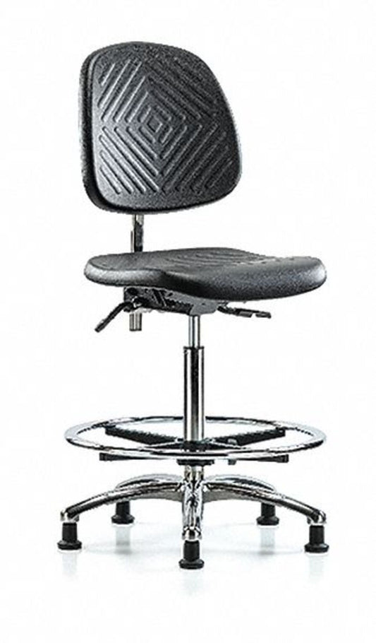 Blue Ridge Ergonomics PHBCH-MB-CR-T0-A0-CF-RG-BLK Polyurethane Chair Chrome - High Bench Height with Medium Back, Chrome Foot Ring, & Stationary Glides in Black Polyurethane