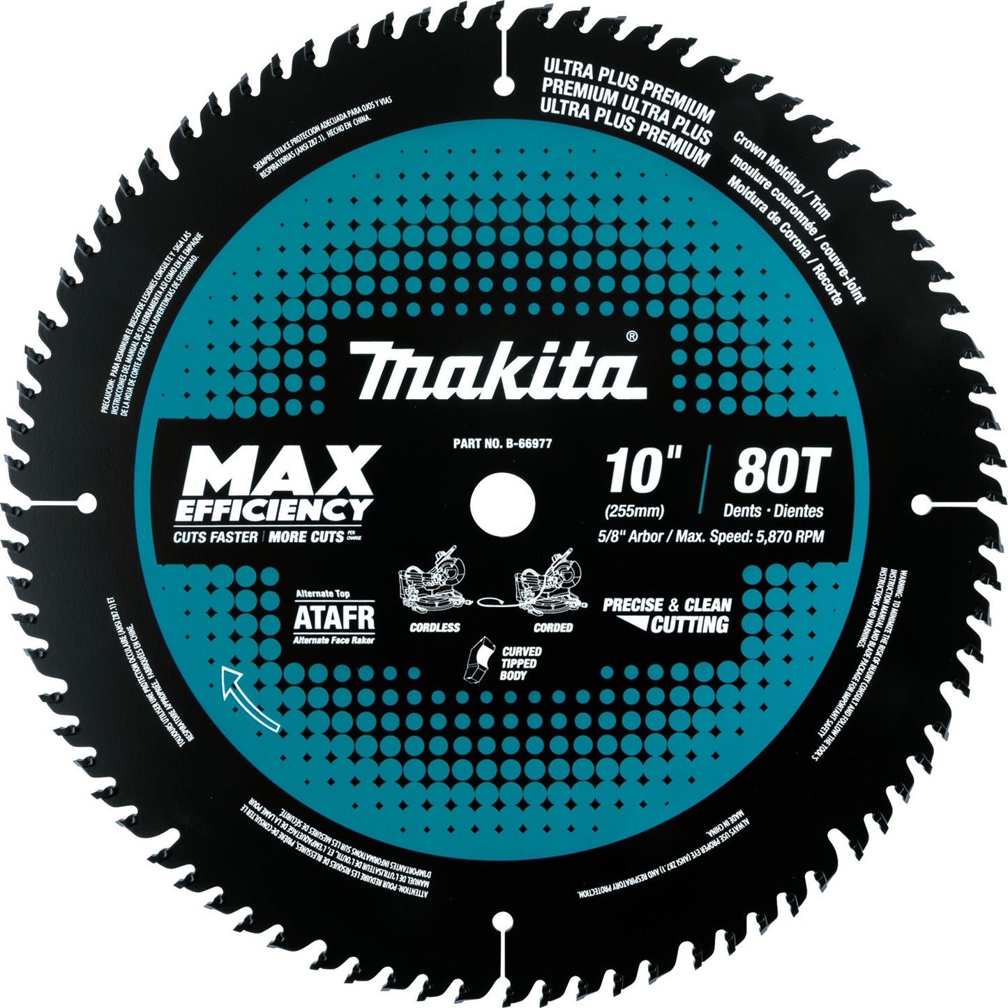 Makita B-66977 10" 80T Carbide‘Tipped Max Efficiency Miter Saw Blade