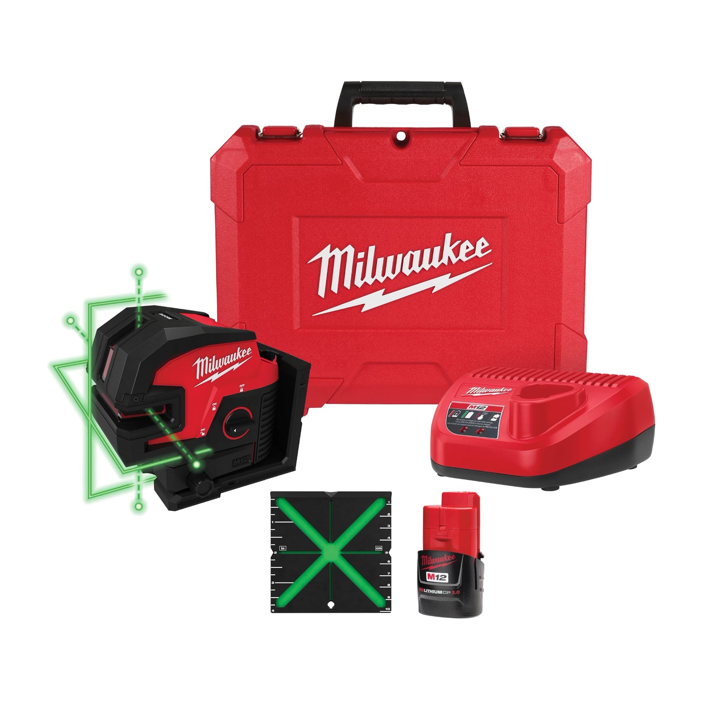 Milwaukee Tool 3624-21 M12 Green Cross Line & 4-Points Laser Kit, 1 ST