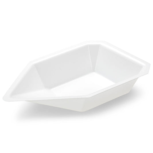 Globe Scientific 3629 Weighing Boat Vessel Plastic with Pour Spout Antistatic PS White/Natural 240mL