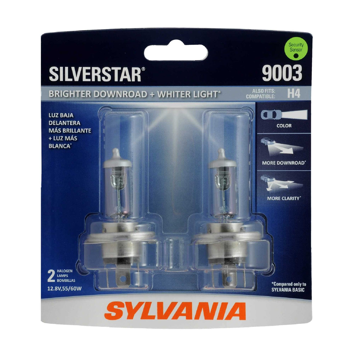 Sylvania Automotive 36344 Sylvania 9003 Silverstar Halogen Headlight Bulb, 2 Pack